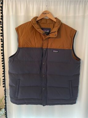 Patagonia bivy down vest two tone puffer vest men’s XXL duck down vest brown gra